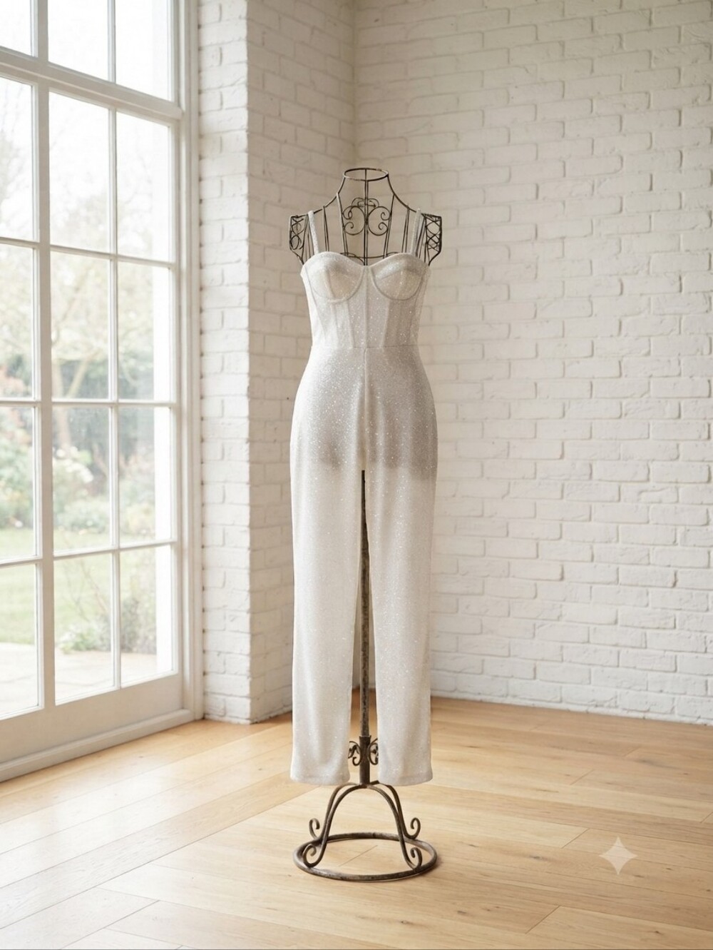 Abella White Sequin Bustier Jumpsuit with Front Slit